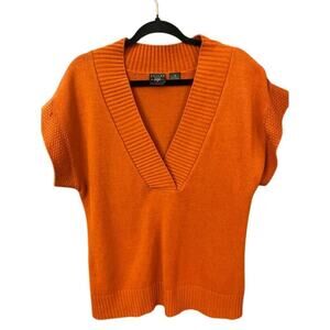 Tailor B Moss Tie V-neck Cap Sleeves Fine Knit Sweater Vest Orange Size Medium